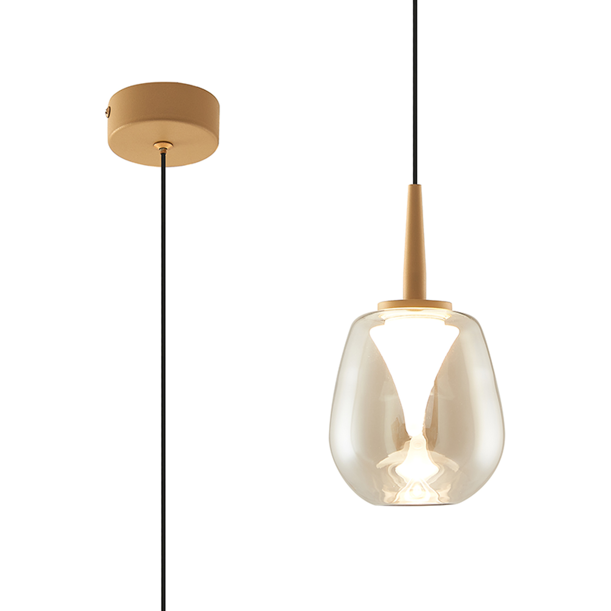 MK0004  Andromeda Single Pendant, 5W LED, 3000K, 500lm, Light Gold/Amber/Frosted 3yrs Warranty